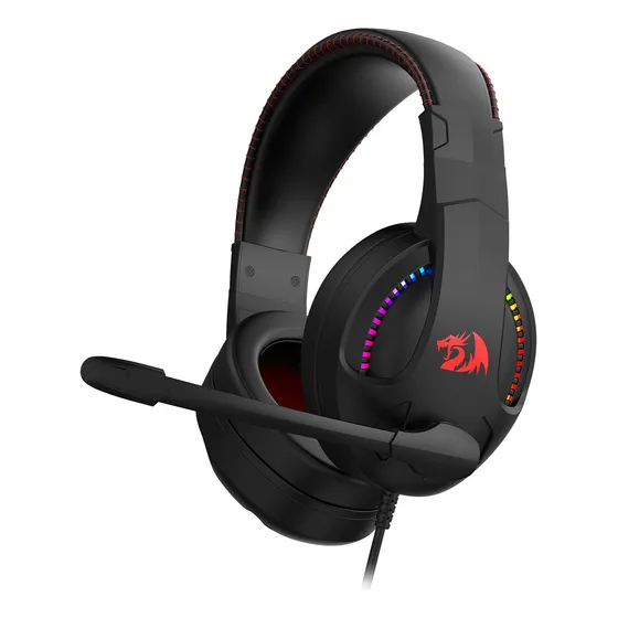 Auriculares Cronus Gamer con iluminación RGB y micrófono Redragon, color negro