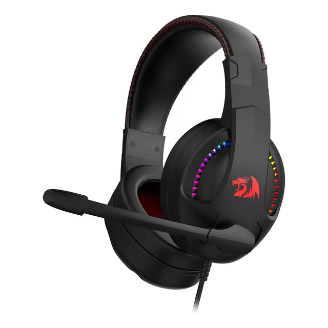 Auriculares Cronus Gamer con iluminación RGB y micrófono Redragon, color negro