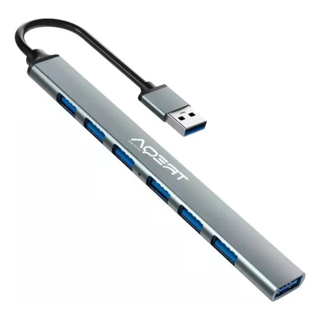 Hub Usb Gris De 7 Puertos 1 De 3.0 Y 6 De 2.0 