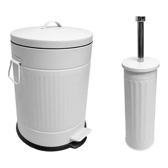 Kit Baño Cesto Basura 3 Litros + Escobilla Vintage Blanca