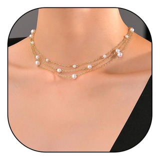 Gargantilla De Perlas En Capas Para Mujer, Oro De 14 Quilate Gargantilla De Perlas En Capas Para Mujer, Oro De 14 Quilate