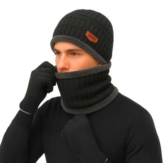 Kit Frio Touca Gorro + Luva Touch Celular + Cachecol Echarpe