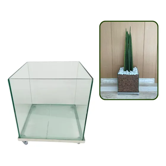 Vaso Cachepot De Vidro Com Rodinhas Tamanho 45x45x45 (06mm)