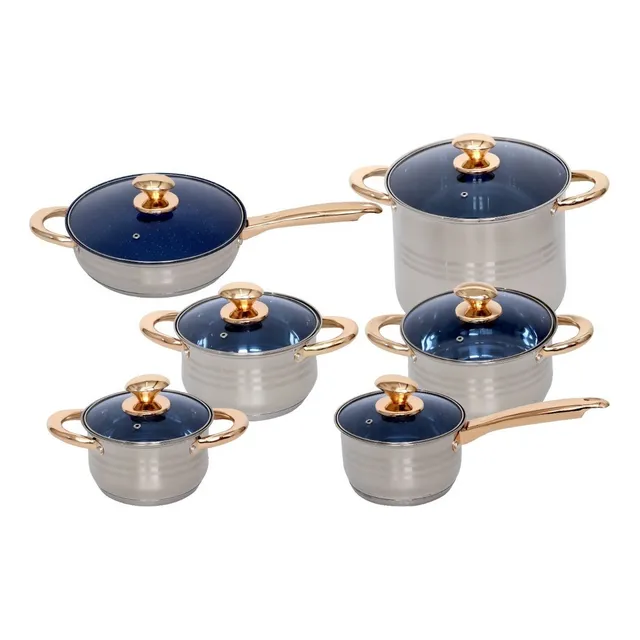 Batería Anabella Royal Haus De Cocina Acero Inoxidable 12 Pz Color Azul con un 1 sartén antiadherente