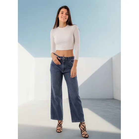 Pantalón  Jean Azul Wideleg Hershe Denim Mujer