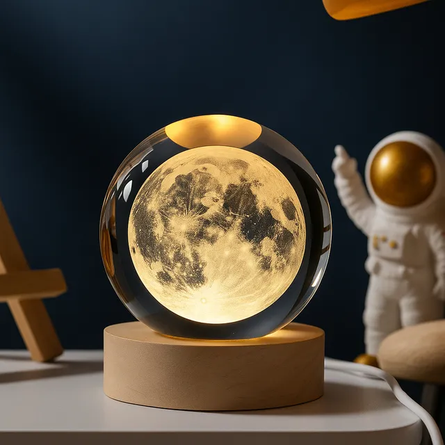 Lampara Veladora Bola Cristal Luz Led 3d Usb Galaxia