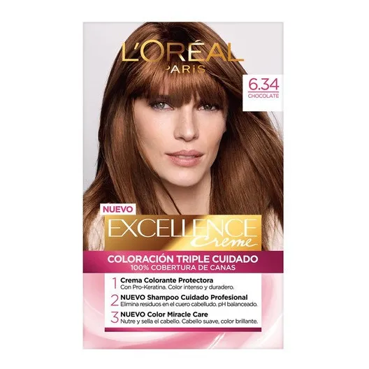 Tinte Excellence Excellence Tintura L'Oréal Excellence Creme tono 6.34 chocolate 20Vol. para cabello
