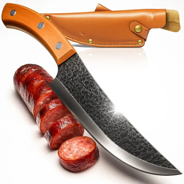 Faca Picanheira Profissional 30cm Corte Alfa Em Aço Inox Full Tang Com Cabo De Madeira E Bainha Ultra Afiada Design Ma