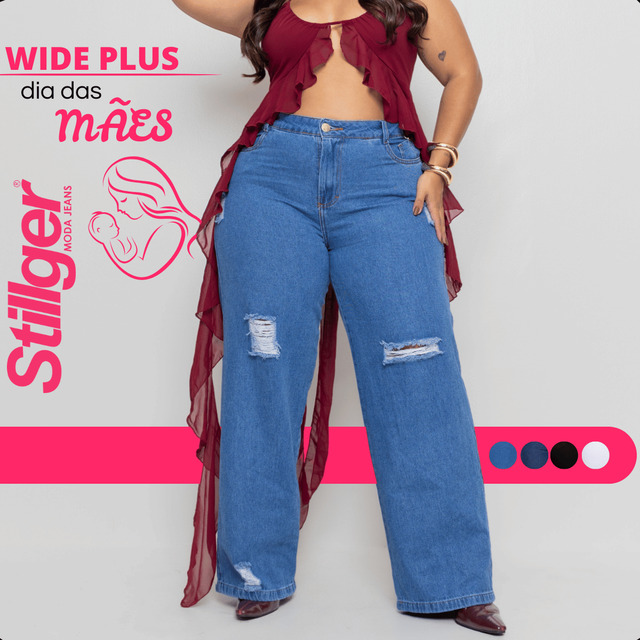 Calça Plus Size Jeans Feminina Wide Leg Levanta Bumbum Calça Plus Size Jeans Feminina Wide Leg Levanta Bumbum