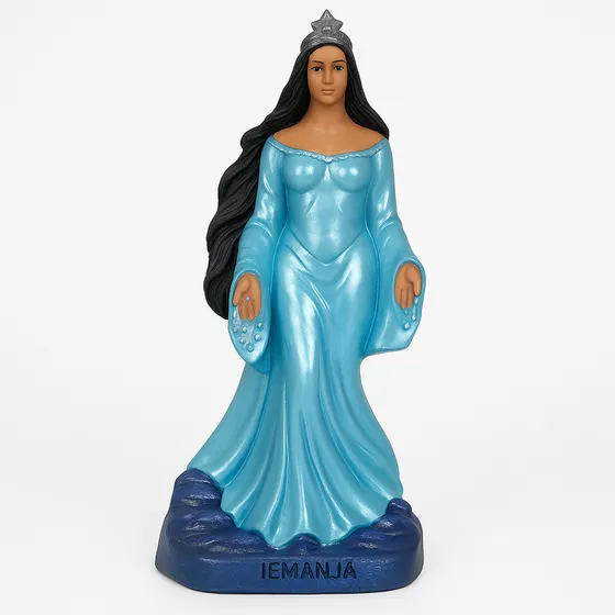 Escultura Imagem Iemanjá Umbanda Azul Claro Resina 20 Cm