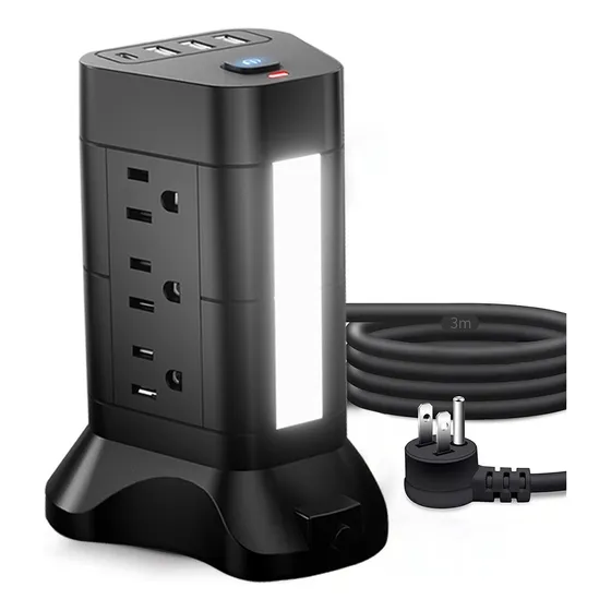 Torre Multicontactos Regleta 3m Con 9salidas 3usb Y 1tipo C