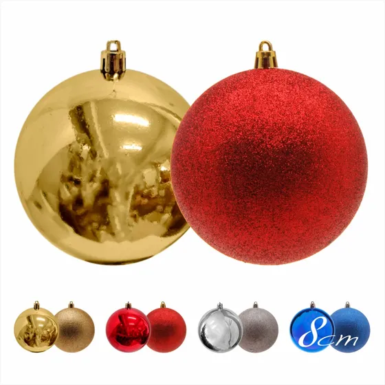 Kit 12 Bolas De Natal 8cm Grande Dourada Vermelha Azul Prata