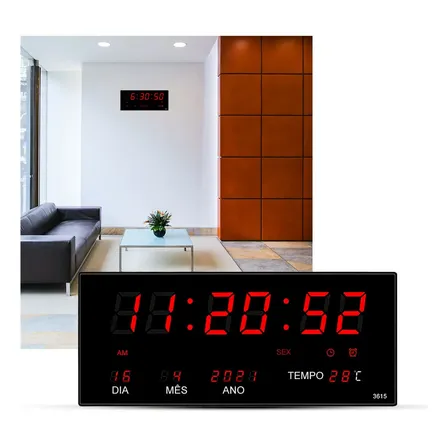 Relógio De Parede Grande Led Digital P/ Academia Hospital Preto