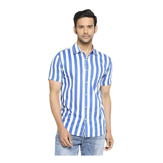 Camisa Blanca Y Azul Caballero Hombre Rayas Verticales Moda
