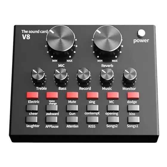 Interface De Áudio V8 Placa De Som Bluetooth Usb - P2 - P10