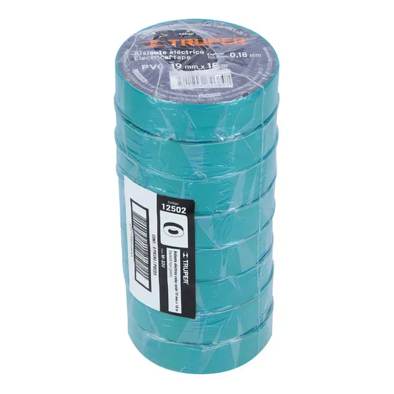 Paq. 8 Pz Cinta Aislar 19 Mm X 18 Mt Verde Truper 12502