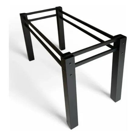 Estrutura De Mesa Pé Base Quadrado 6 Lugares 150cm Aço Preto Preto Liso