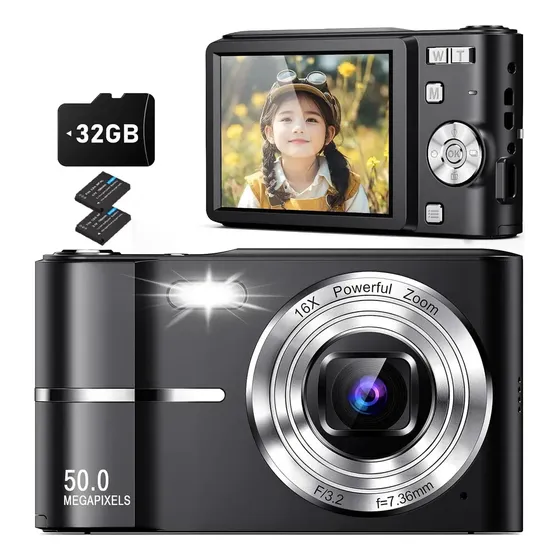Cámara Digital 1080p Fhd 50mp Con 2 Baterias 32gb Negro