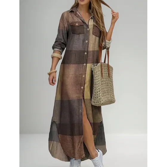 Vestido Camisero Holgado Con Bolsillos Y Estampado