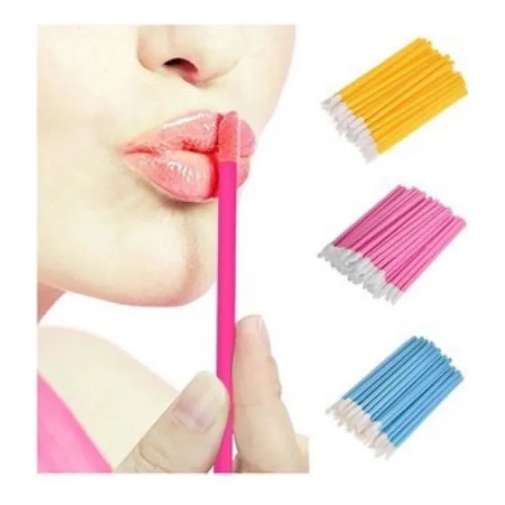 Kit 50 Pincel Aplicador De Batom Gloss Lash Extensão Cílios Cor Rosa