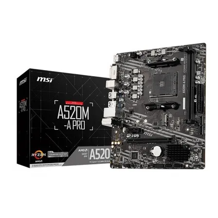 Placa madre MSI A520M-A PRO, Para AMD Ryzen Socket AM4, Gigabit LAN, M.2 NVMe