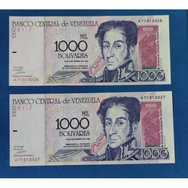 Billete De 1000 Bs De 1998 A-8, Consecutivos, Nuevos.