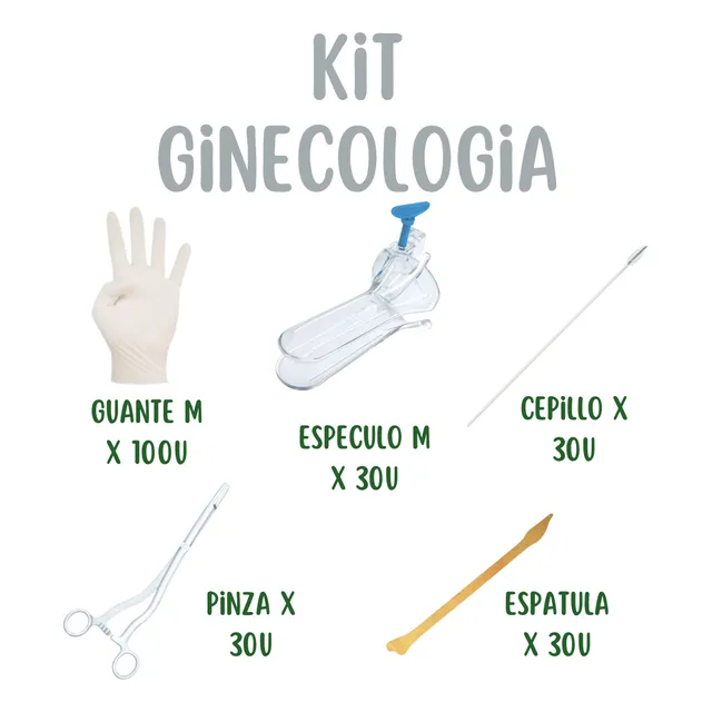 Kit Ginecología Especulo Guante Pinza Cepillo Espátula