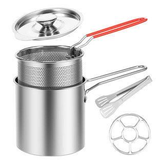 Mini Freidora De Acero Inoxidable 304 Con Colador 1.2l Mini Freidora De Acero Inoxidable 304 Con Colador 1.2l