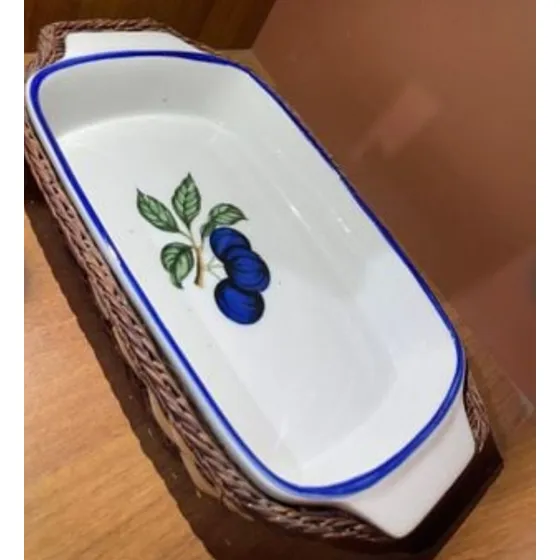 Fuente Cerámica Con Canasta De Mimbre Para Horno Blanco