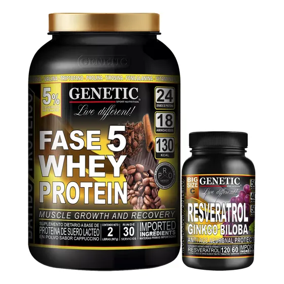Proteína Enriquecida F5 Antiox Resveratrol Ginkgo Genetic