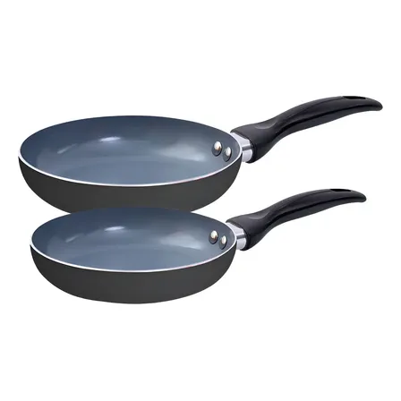Jogo Frigideira 2 Pçs Antiaderente Cerâmica Alumínio Oikos Cor Preto