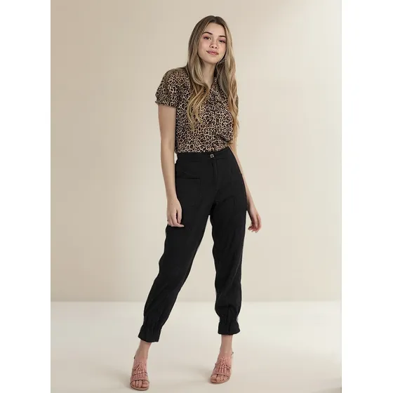 Pantalón Cardo Raidistas Babucha En Lino Negro- Agrolact