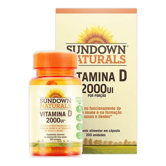 Vitamina D 2000 UI Colecalciferol D3 Sundown Naturals 200 Cápsulas Softgel