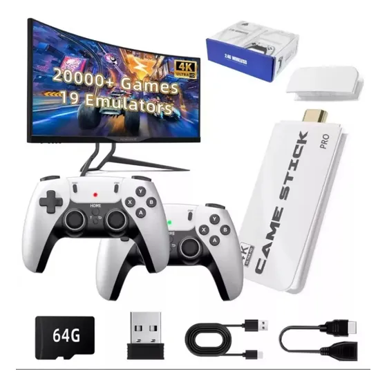 Stick Video Game 4k Com 20mil Jogos 64gb 2 Controle Sem Fio