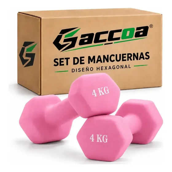 Par Mancuernas Vinilo Hexagonal Gimnasio Ejercicios Gym 4 Kg Rosa GAC-1012930 gaccoa