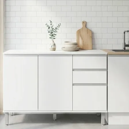 Balcão Móveis Lopas Nina Branco com 3 Portas e 2 Gavetas (119cm)