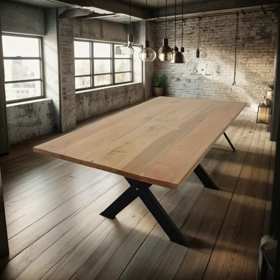 Mesa Rustica Hierro Y Madera Roble Pata En X Quincho Galeria