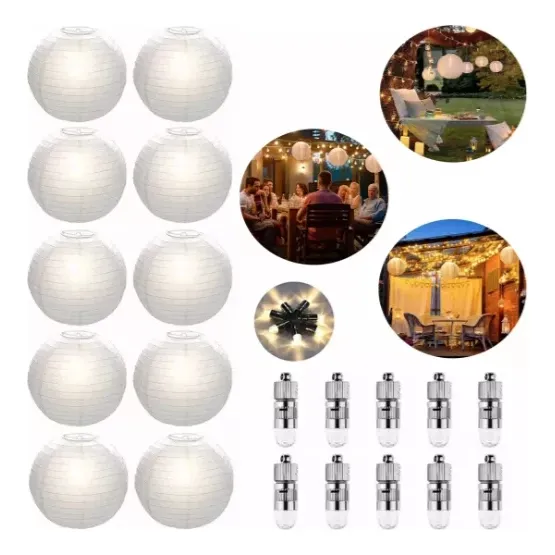 10pzs Lamparas Chinas De Papel Y 10 Focos Led, Chinos Fiesta