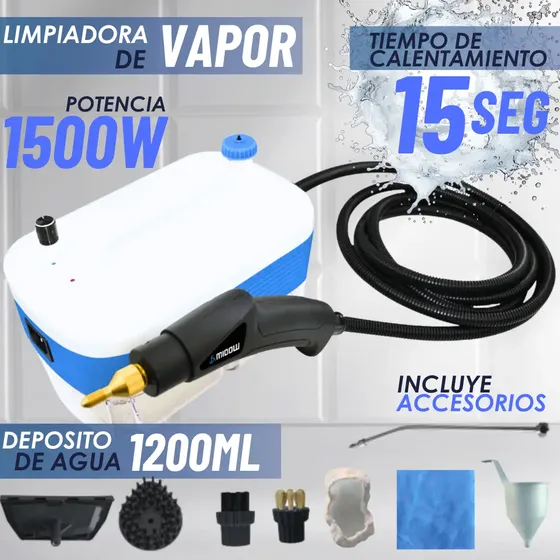 Limpiadora A Vapor Midow 1500w Doméstica Portátil Depósito 1200ml 1,5 Bar Calienta En 15s 