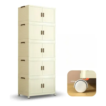 Armário Dobrável 5 Andares C/ Rodas Portas Transp .creme