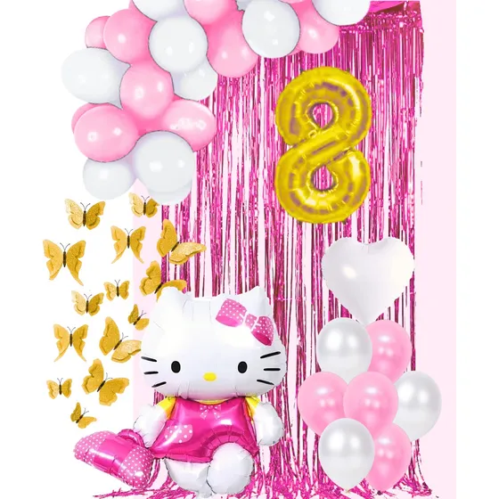 Set Hello Kitty 36 Piezas Globos Metalizados Fiestas Sanrio