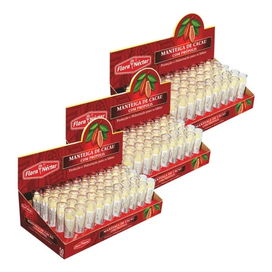 3x Manteiga De Cacau Hidratante Labial Display Com 50 Unid.