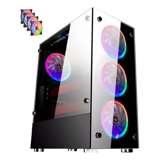 Gabinete Pc Gamer 4 Fans Rgb Led Vidro Temp. Frontal E Lat.