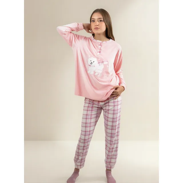 Pijama Plush Mujer Diseño Perrito Puddle En 3 Colores 