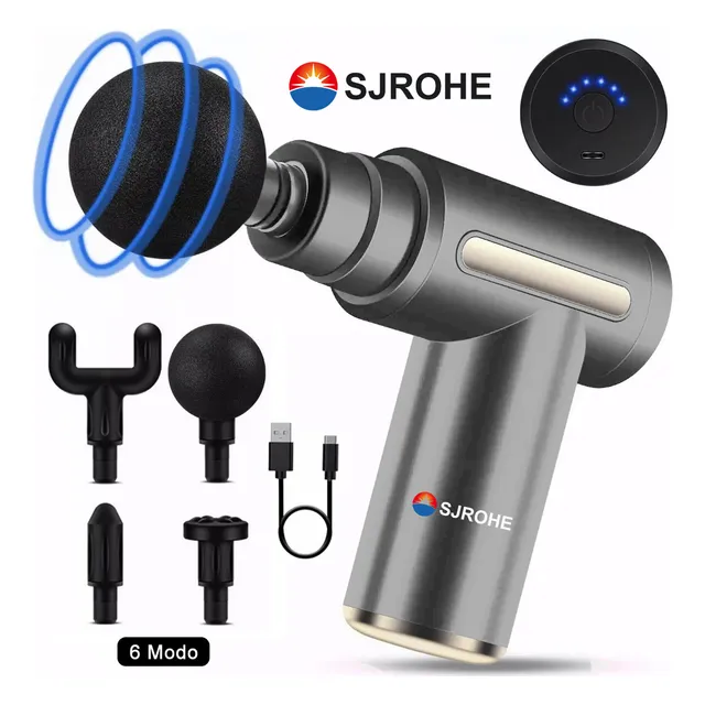 Sjrohe 01800 Pistola de Masaje Muscular 6 Modos masajeadores electricos y massage gun masajeador homestyle masajeador de espalda pistola masajeadora muscular y cuerpo color gris