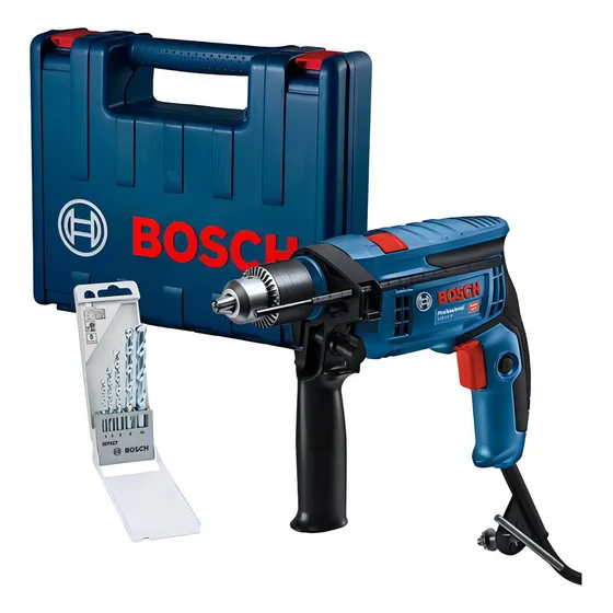 Furadeira De Impacto 1/2 750w Maleta 5 Brocas Gsb13re Bosch Cor Azul 220V