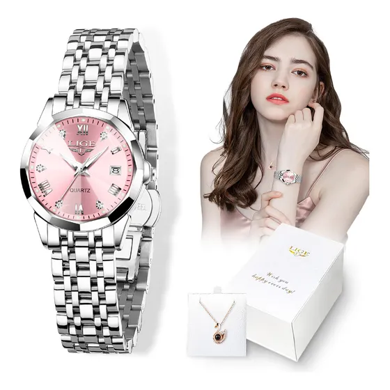 Reloj De Mujer Lige Con Collar En Caja De Regalo Elegante