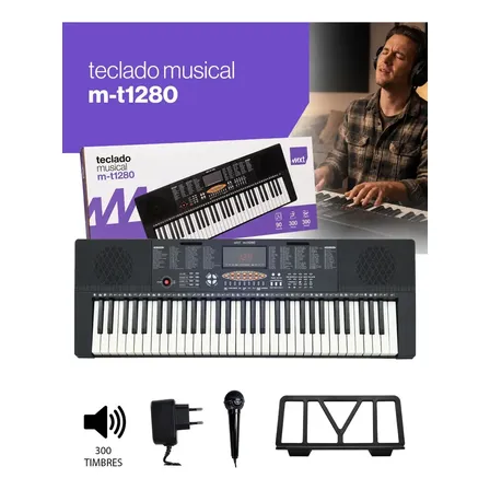 Teclado Musical MXT M-T1280 61 Teclas com 300 Ritmos e Metrônomo