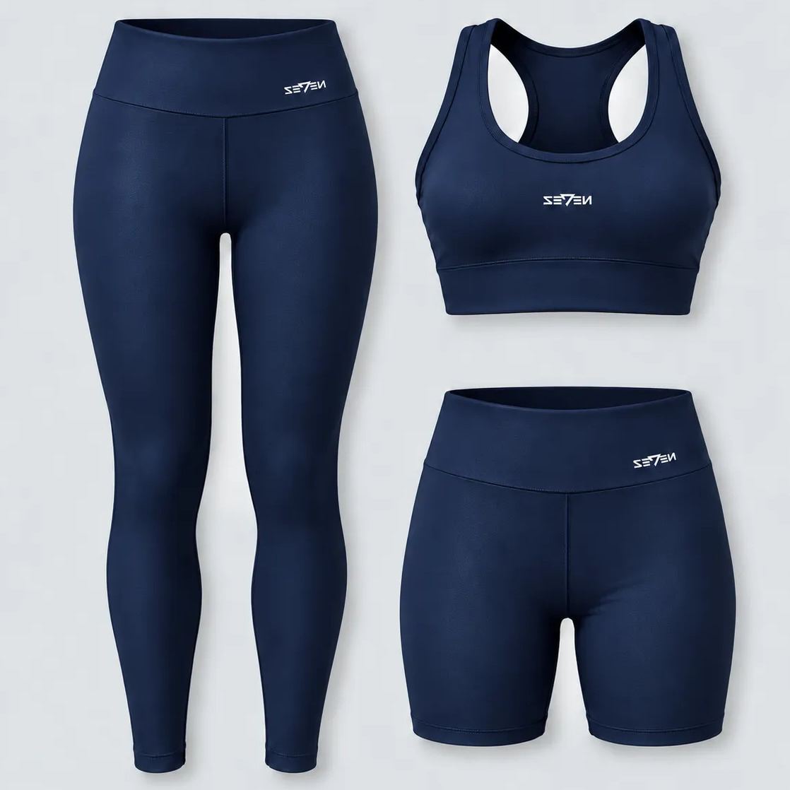 Kit Conjunto Feminino Fitness Top Nadador + Legging + Short Azul-marinho Gg Kit Conjunto Feminino Fitness Top Nadador + Legging + Short Azul-marinho Gg