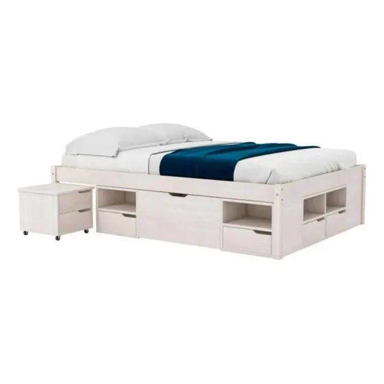 Cama multifunção Link´s Charme casal cor branco-lavagem fabricado em madeira de pinus maciço
